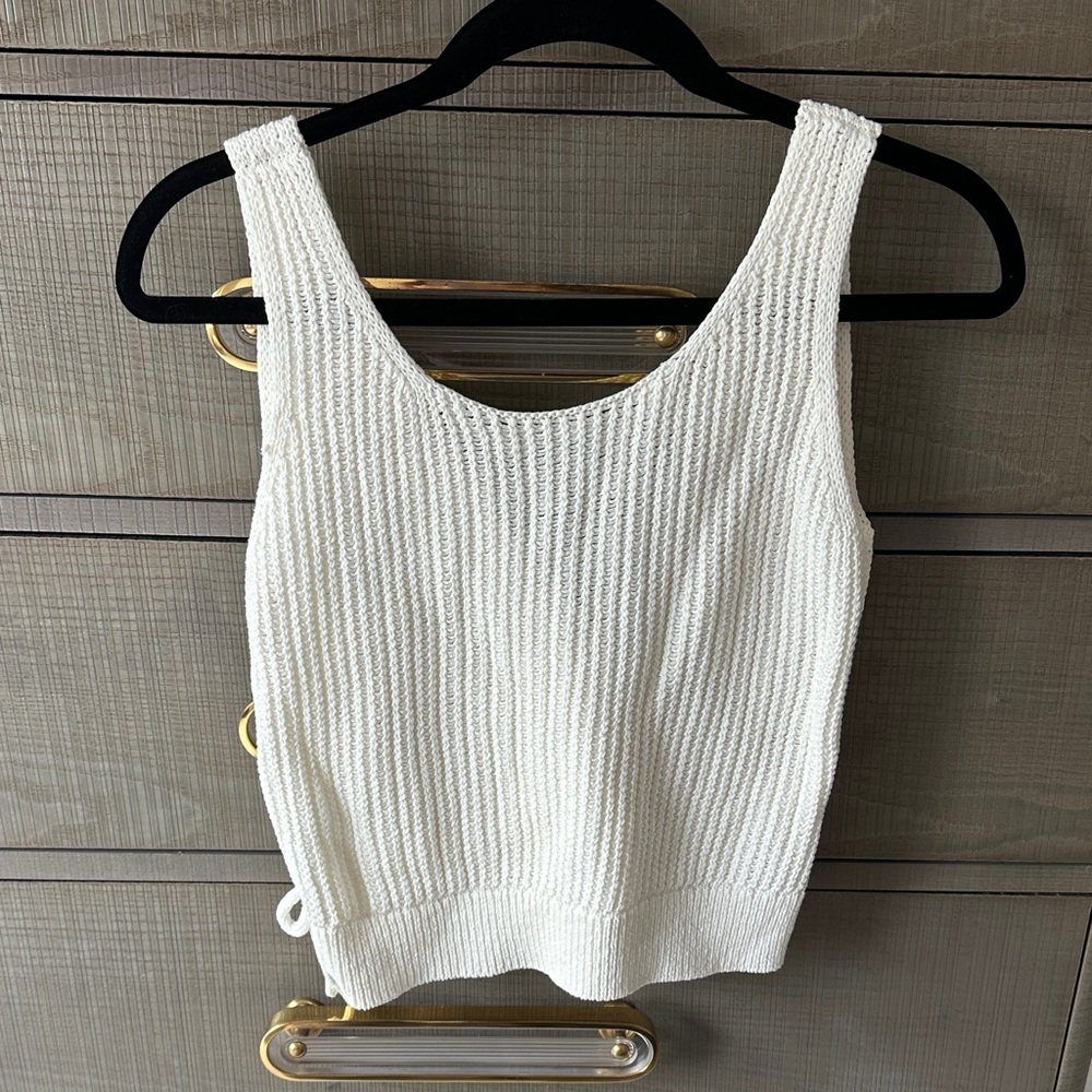 Vince White Knit Tank with Cross Back & Tie
